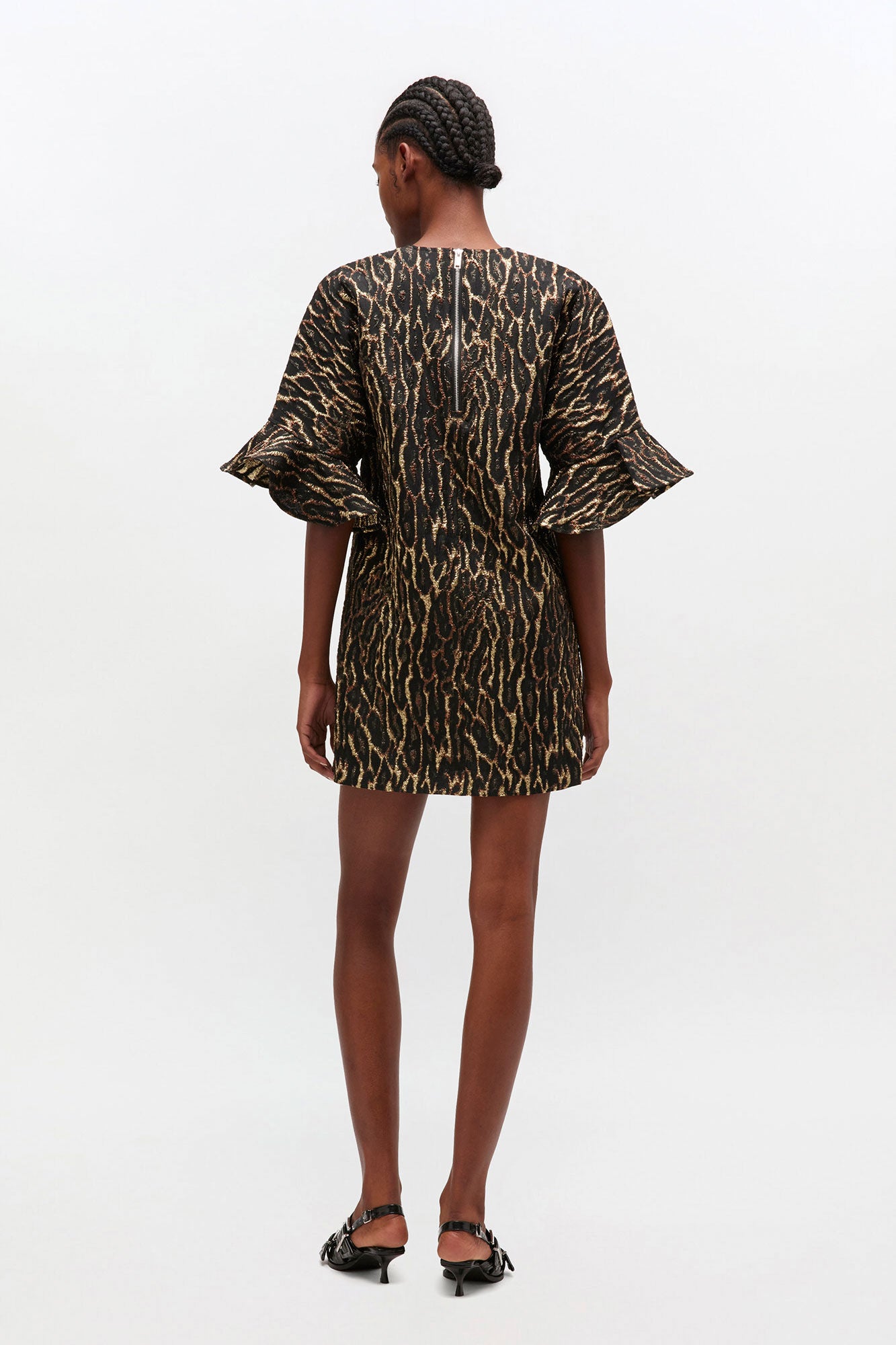 Metallic Cloque Mini Ruffle Dress - GANNI