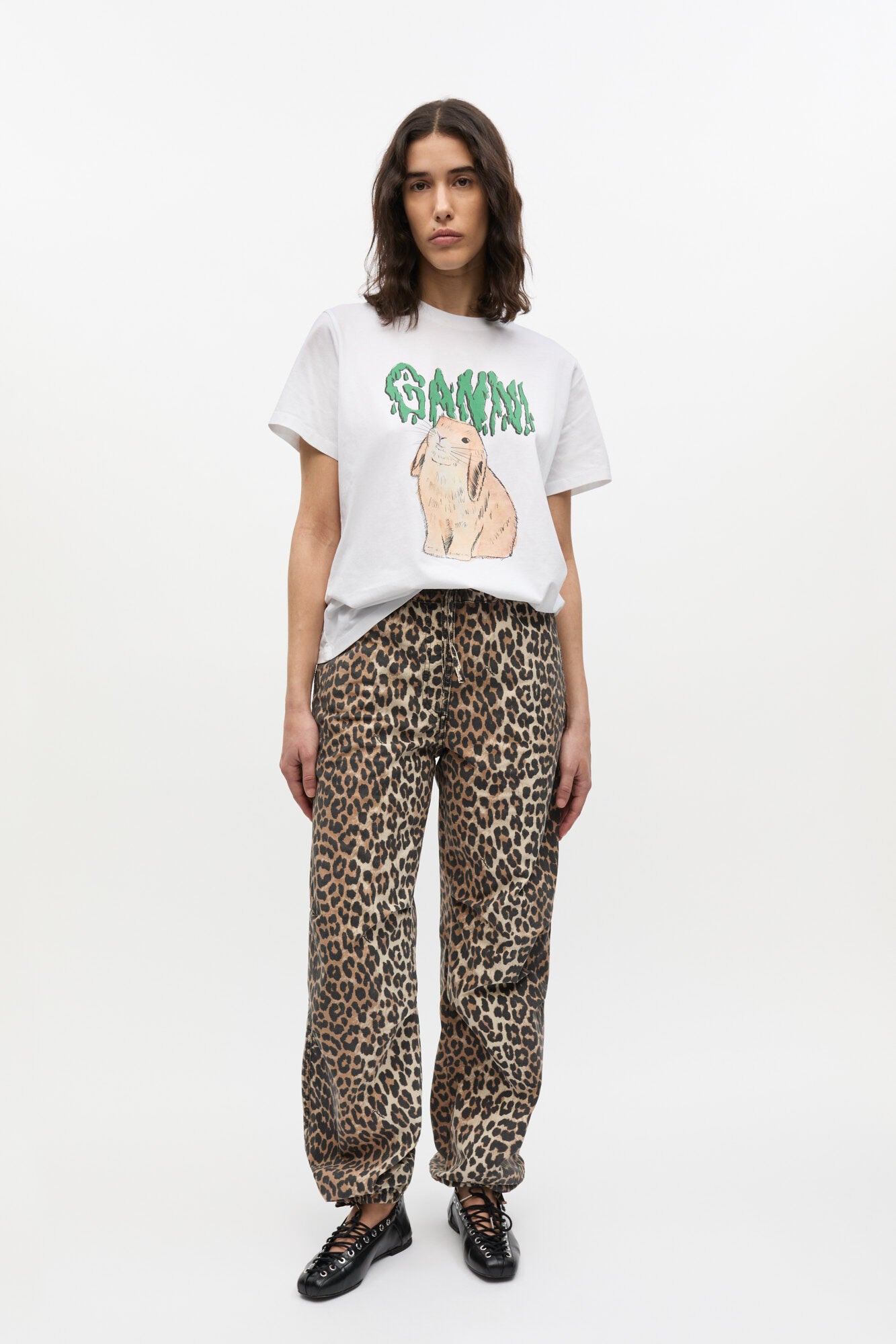 Leopard Washed Cotton Canvas Drawstring Pants - GANNI