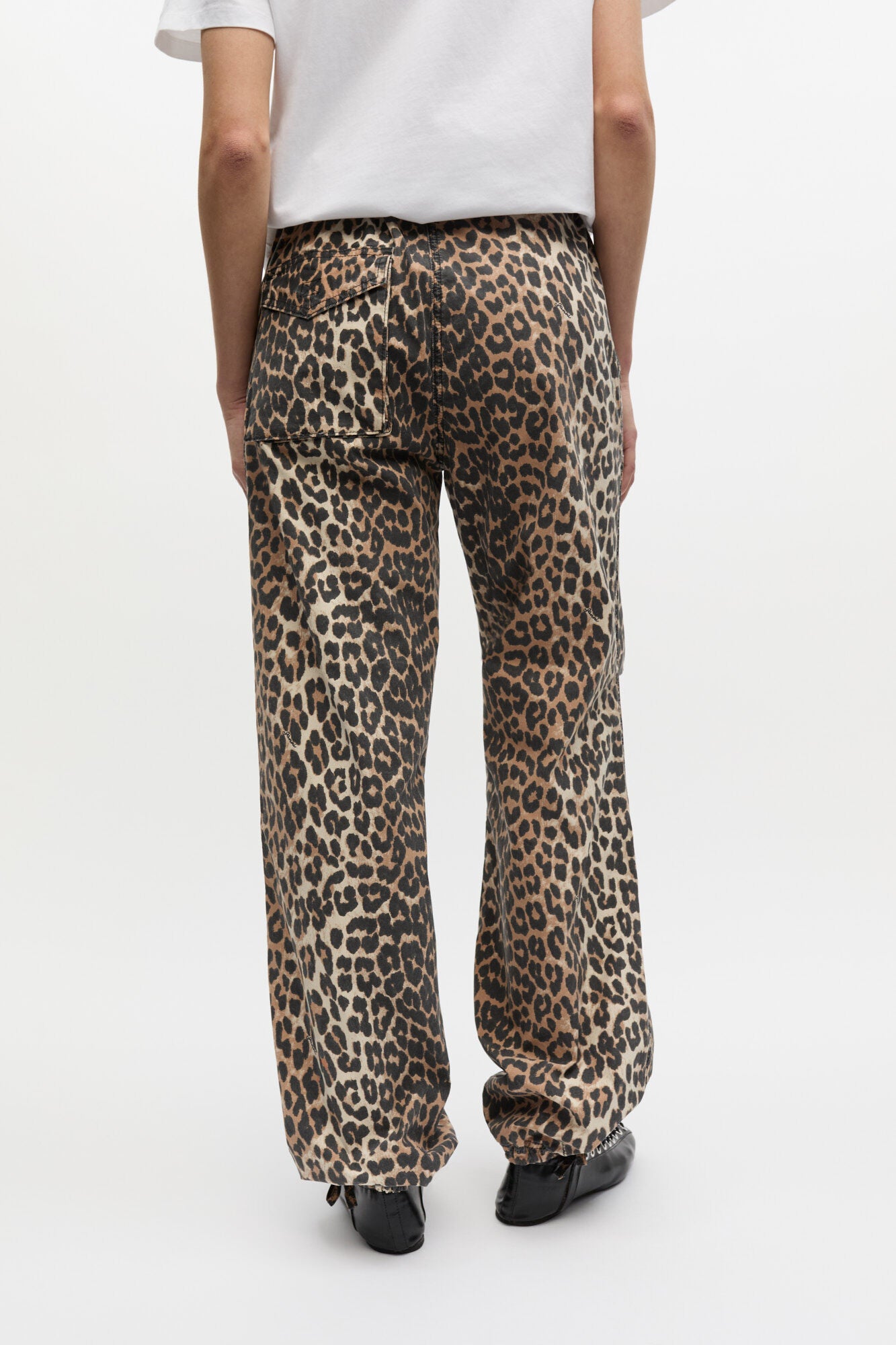 Leopard Washed Cotton Canvas Drawstring Pants - GANNI