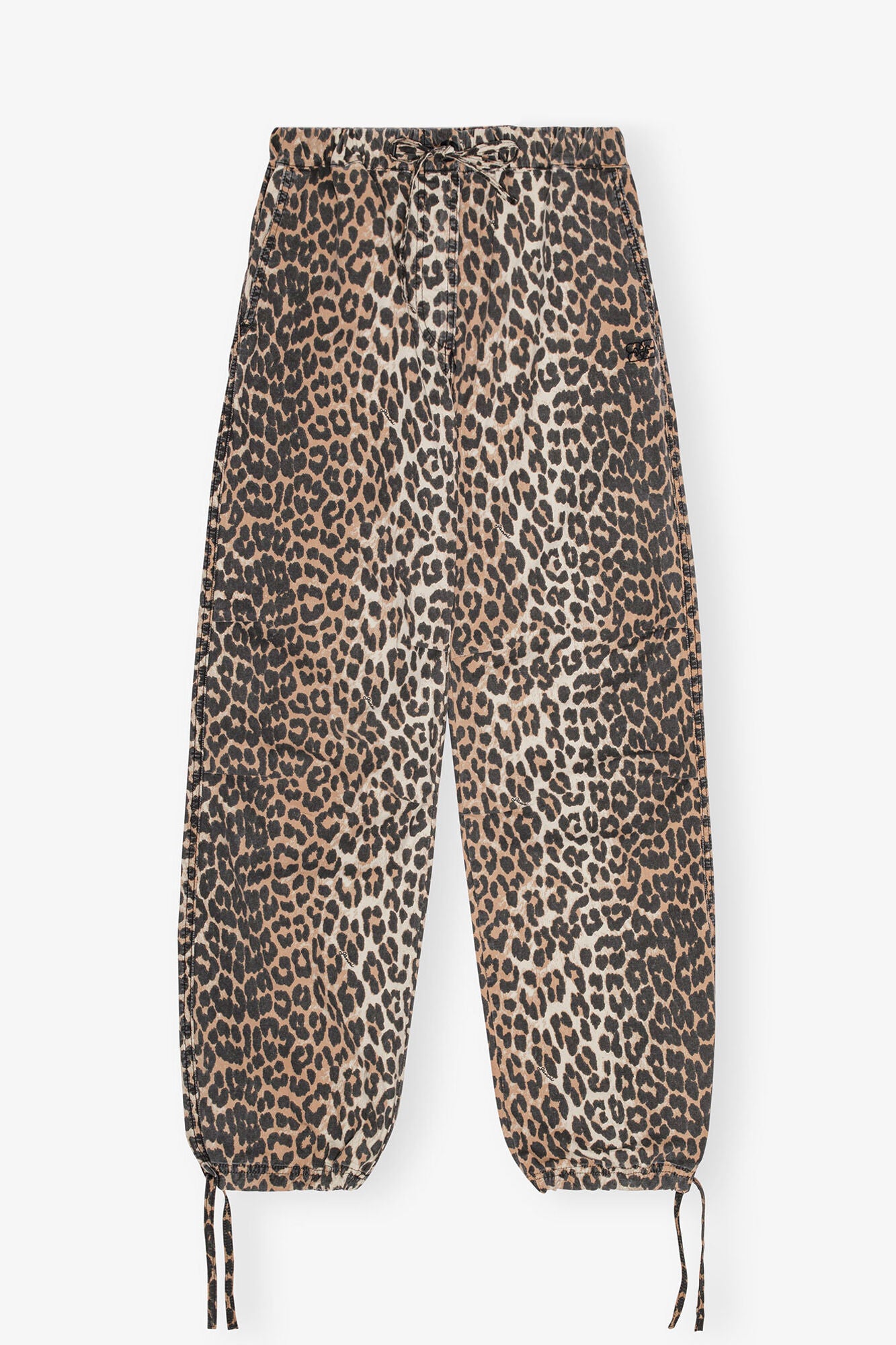 Leopard Washed Cotton Canvas Drawstring Pants - GANNI