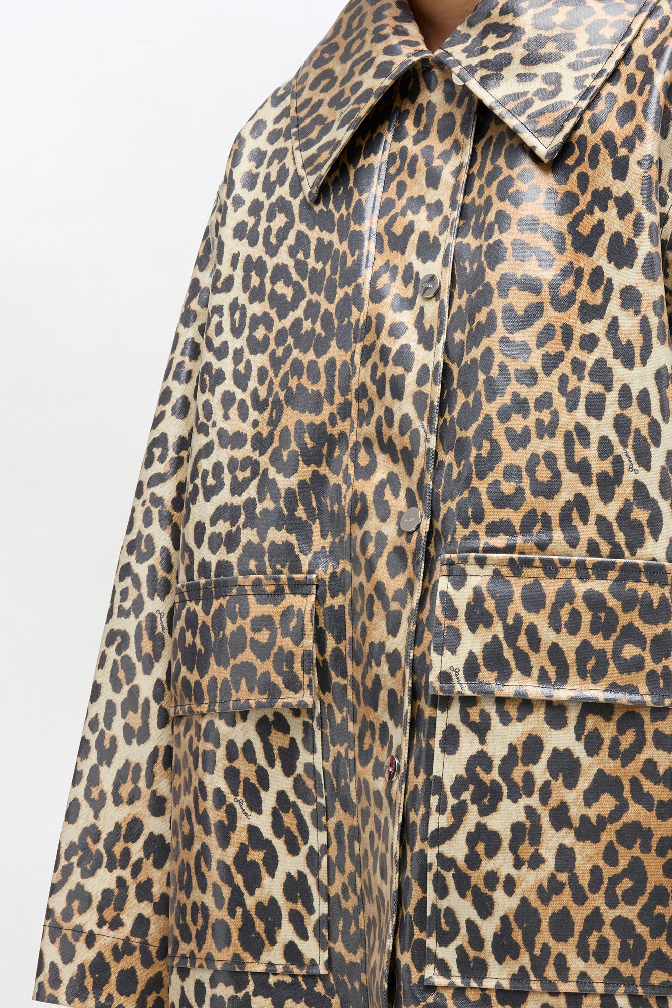 Leopard Laminated Cotton Jacket - GANNI