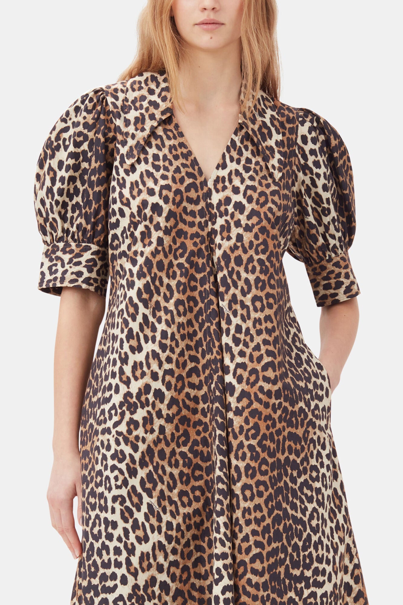 Leopard Cotton Poplin V-neck Maxi Dress - GANNI