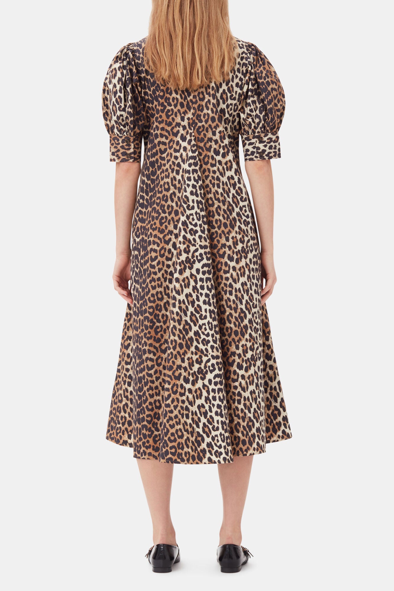 Leopard Cotton Poplin V-neck Maxi Dress - GANNI