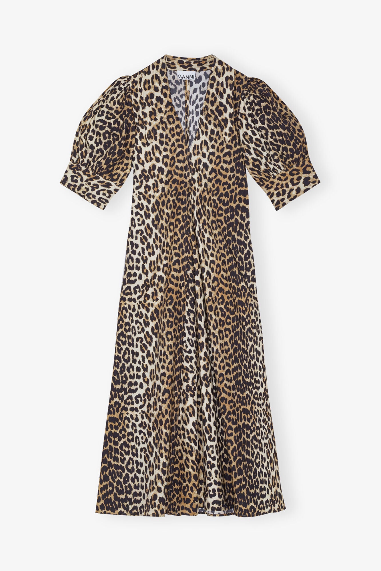 Leopard Cotton Poplin V-neck Maxi Dress - GANNI