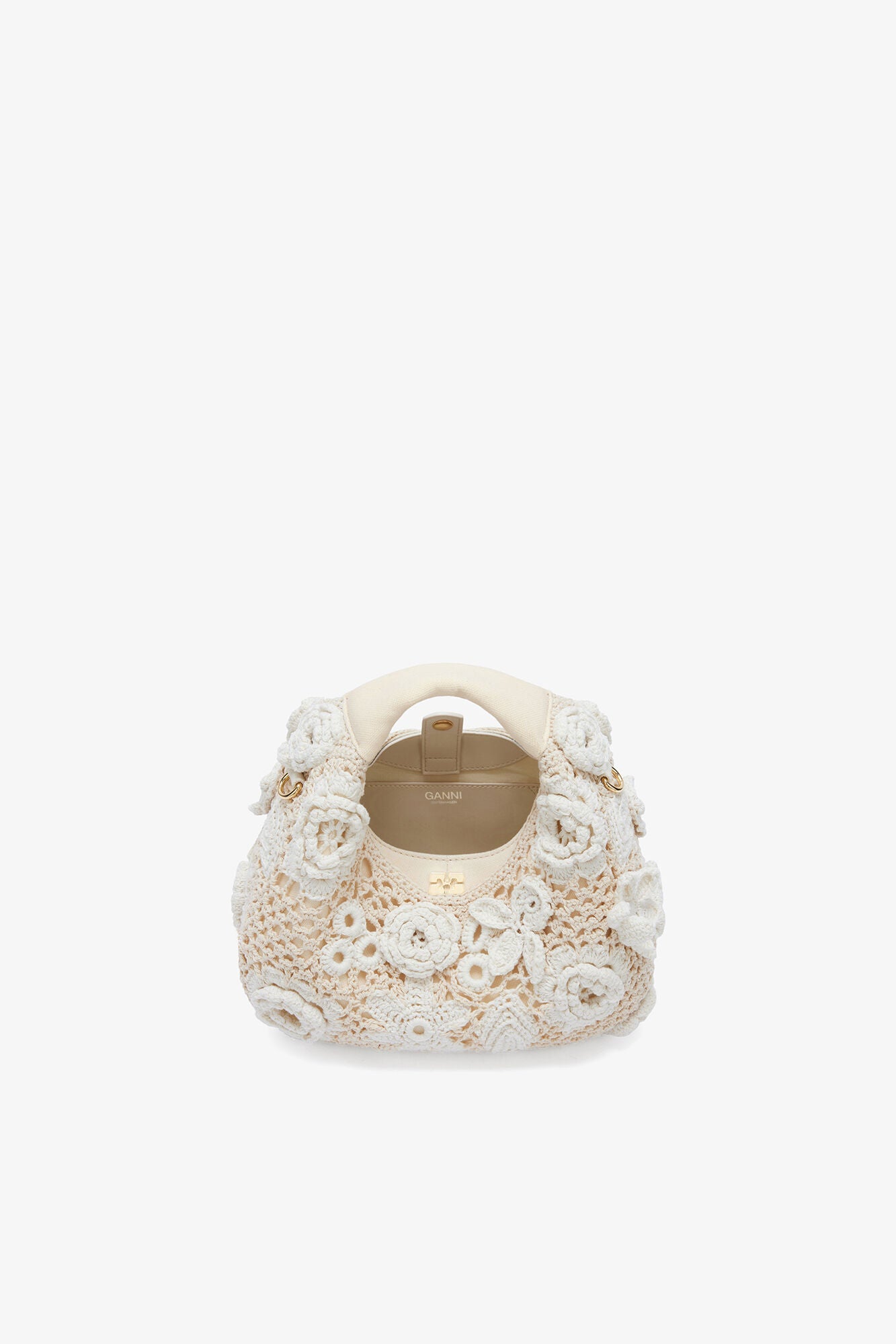 Egret Mini Hobo Bag in White Crochet - GANNI
