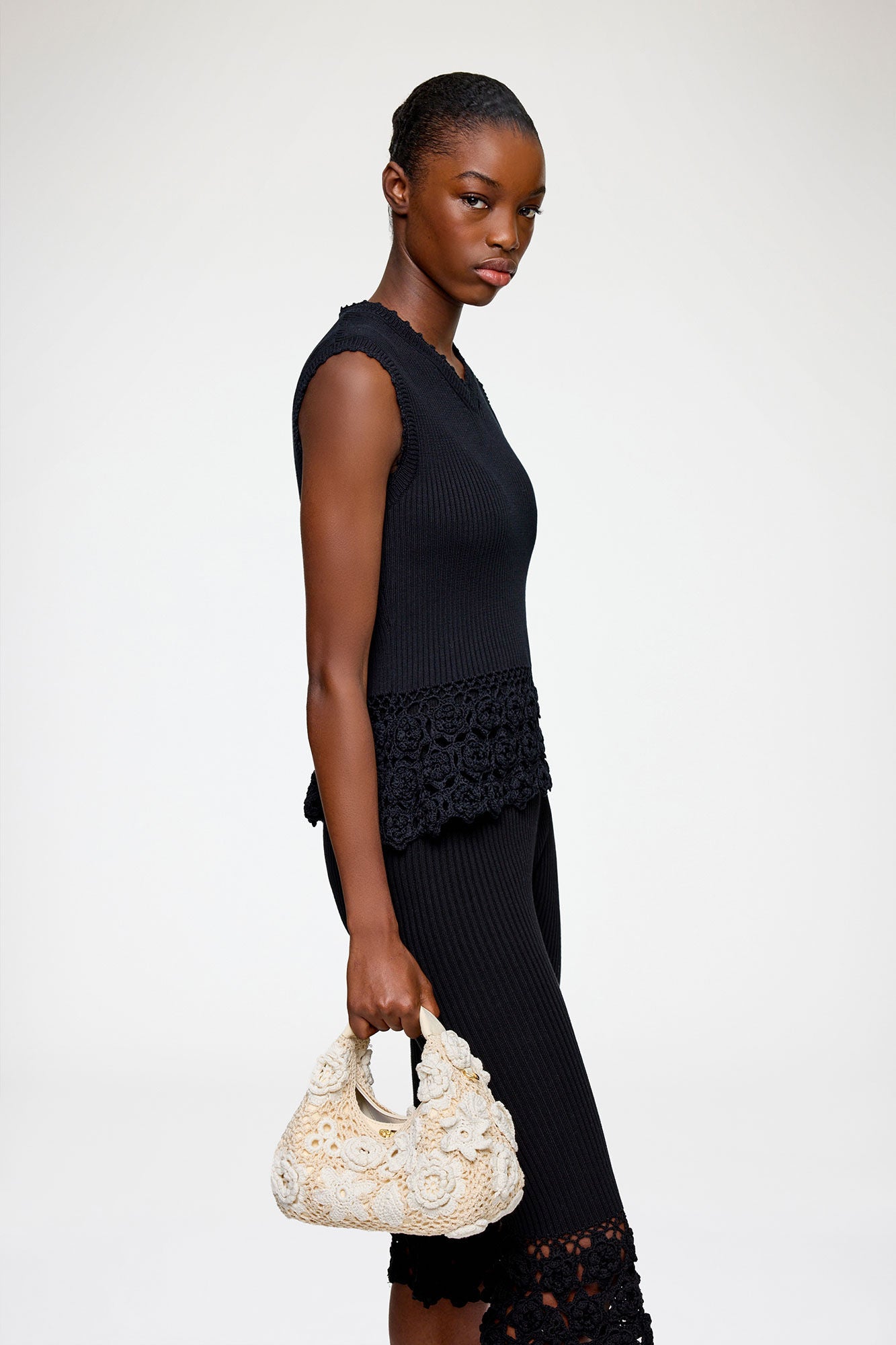 Egret Mini Hobo Bag in White Crochet - GANNI