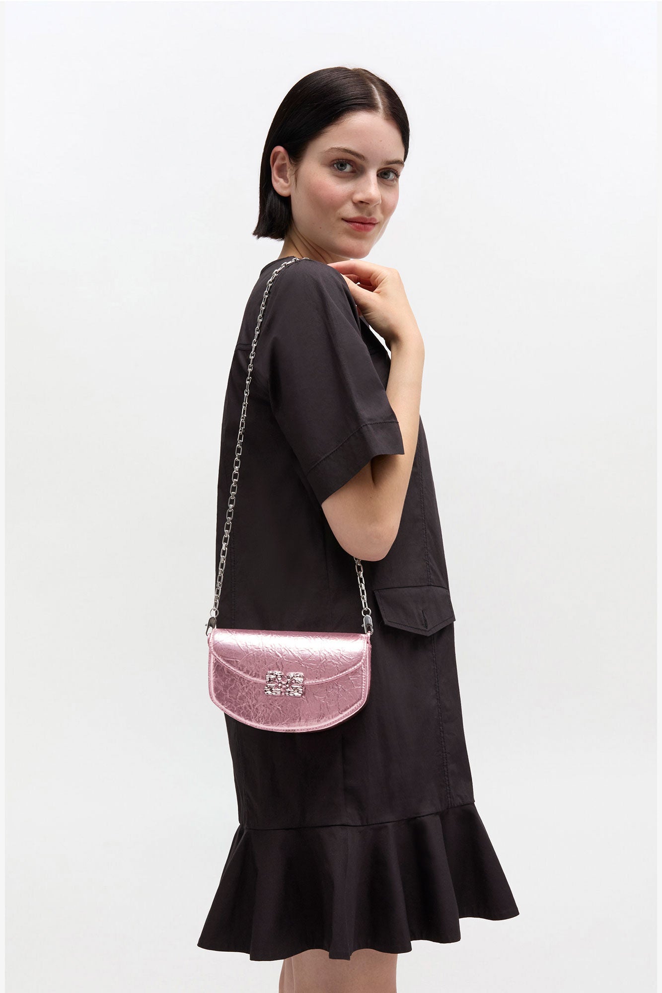 Silver Pink Lulu Wallet On Chain in Metallic - GANNI