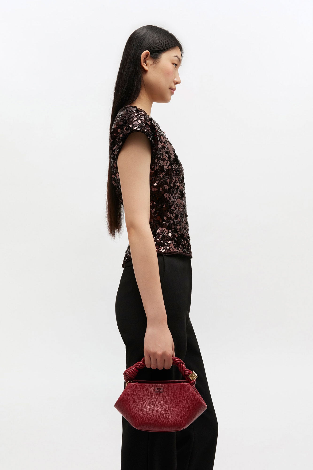 Red Dahlia Burgundy Grained Mini Bou Bag - GANNI