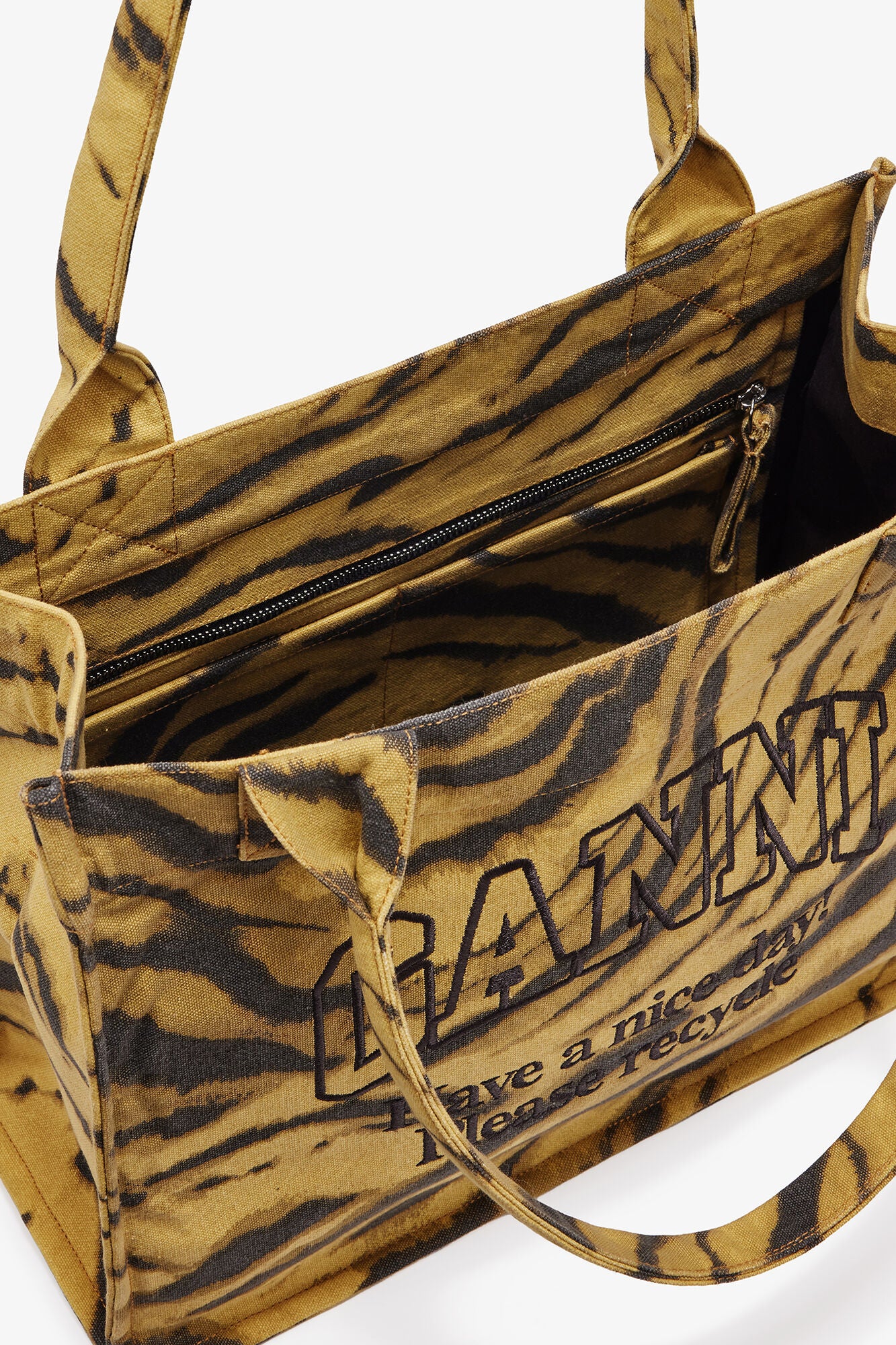 Khaki Zebra Print Large Tote - GANNI