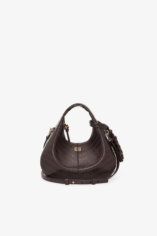 Chocolate Fondant Brown Croco Mini Hobo Bag - GANNI