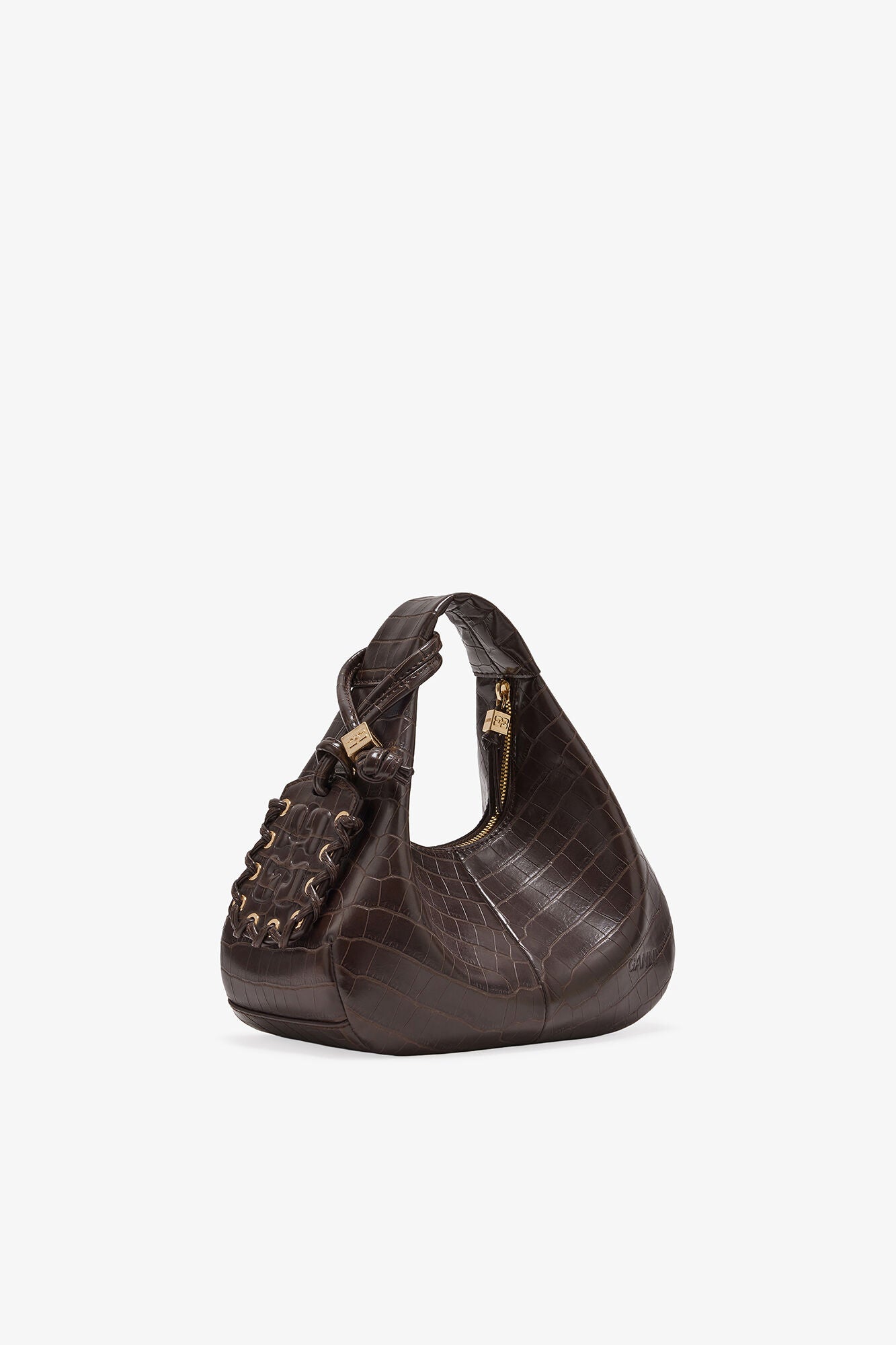 Chocolate Fondant Brown Croco Mini Hobo Bag - GANNI