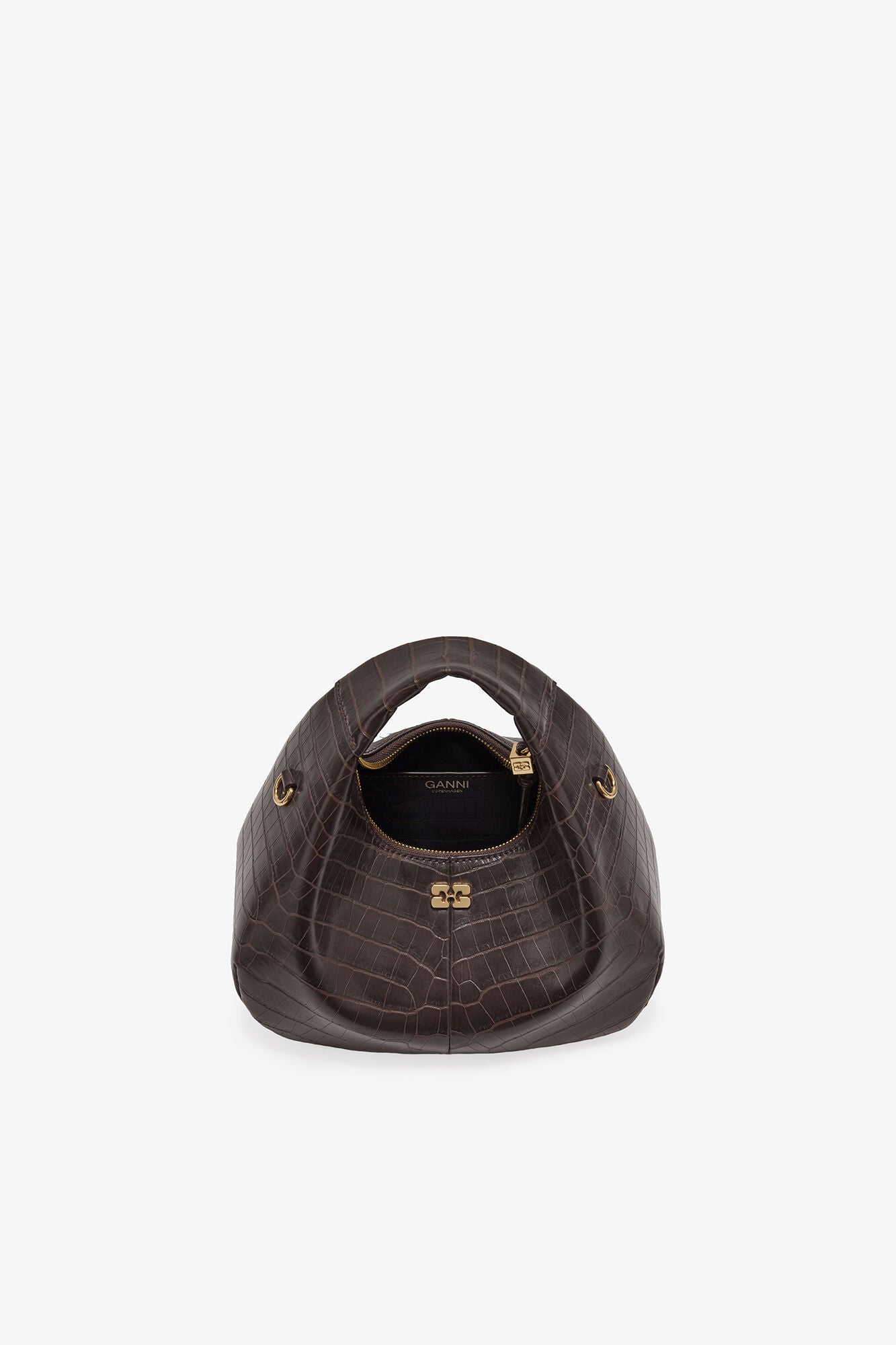 Chocolate Fondant Brown Croco Mini Hobo Bag - GANNI