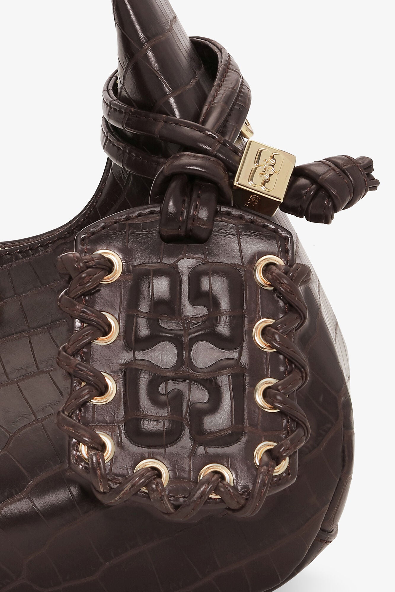 Chocolate Fondant Brown Croco Mini Hobo Bag - GANNI