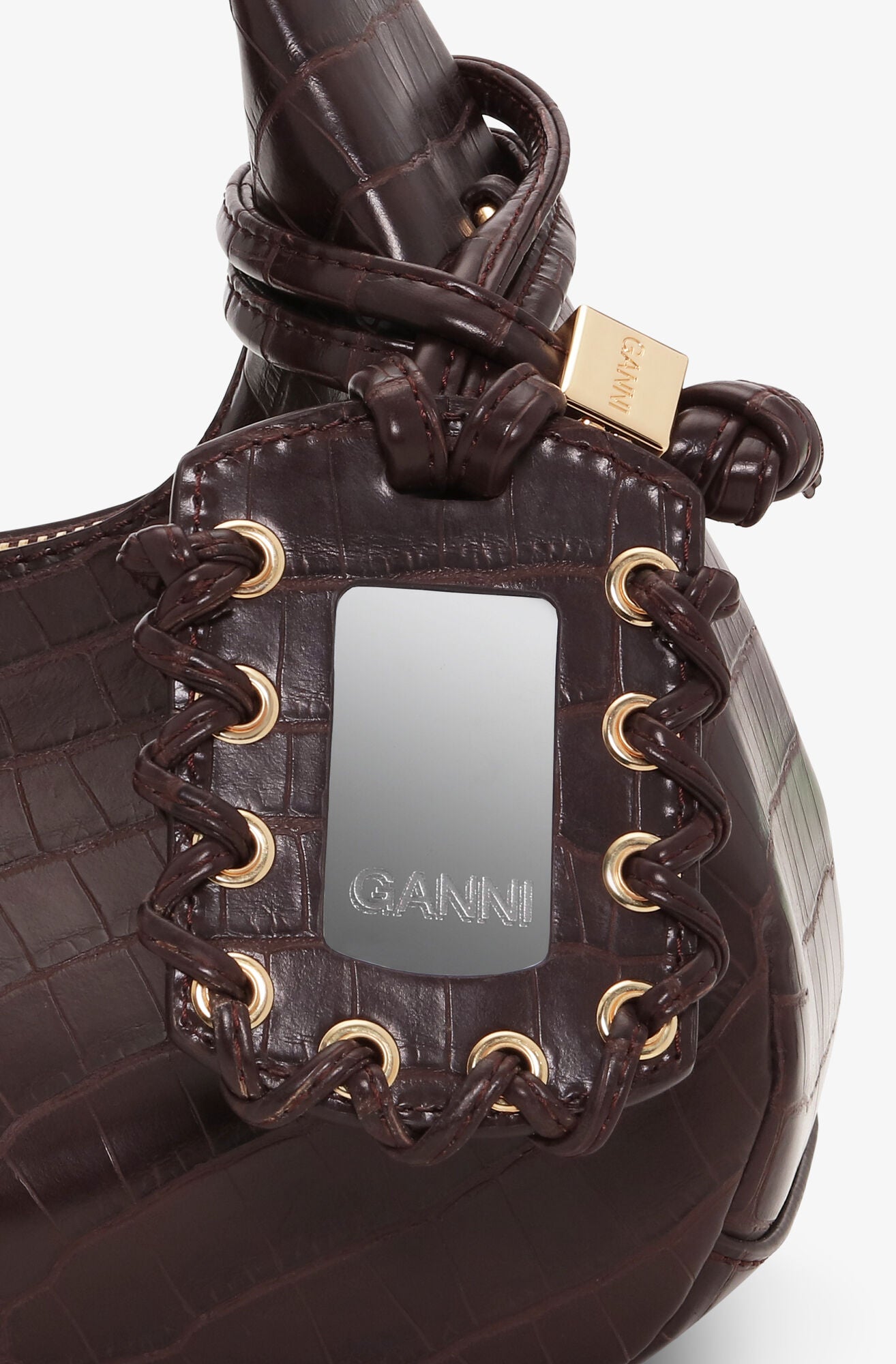 Chocolate Fondant Brown Croco Mini Hobo Bag - GANNI