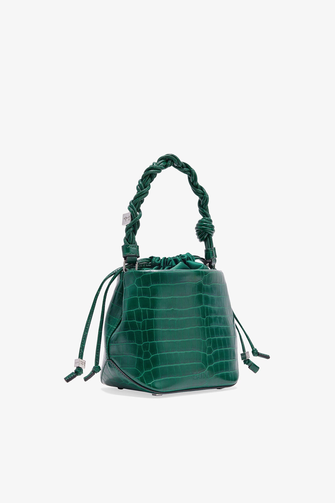 Pineneedle Green Patent Croco Bou Bucket Bag - GANNI