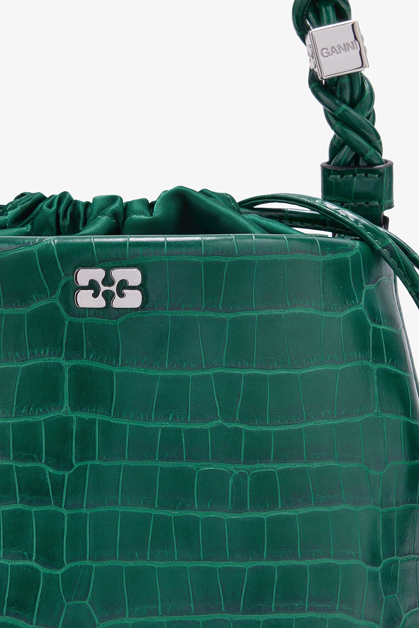 Pineneedle Green Patent Croco Bou Bucket Bag - GANNI