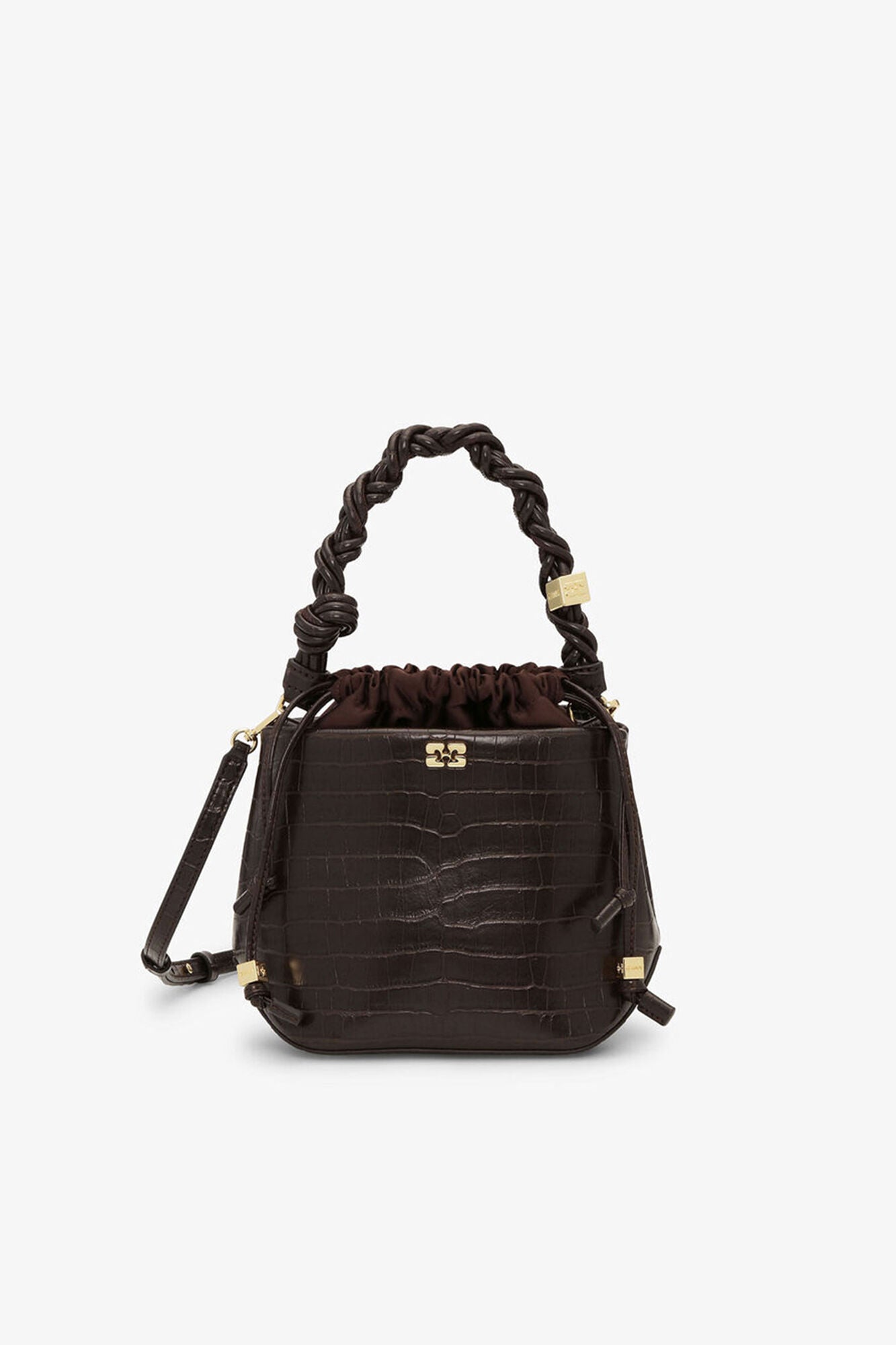 Chocolate Fondant Brown Croco Bou Bucket Bag - GANNI