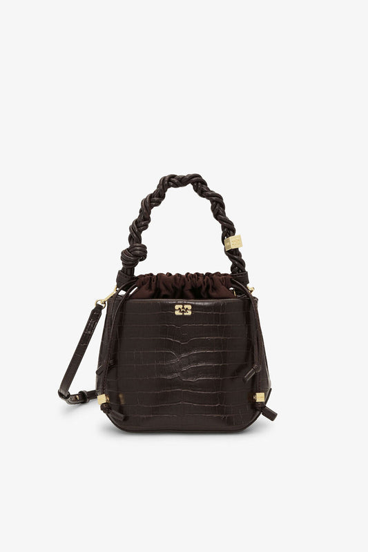 Chocolate Fondant Brown Croco Bou Bucket Bag - GANNI