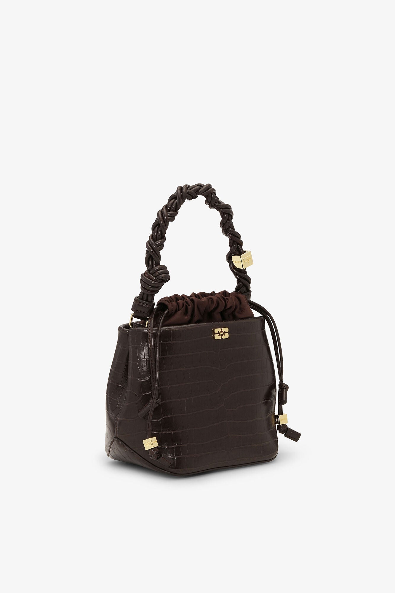 Chocolate Fondant Brown Croco Bou Bucket Bag - GANNI