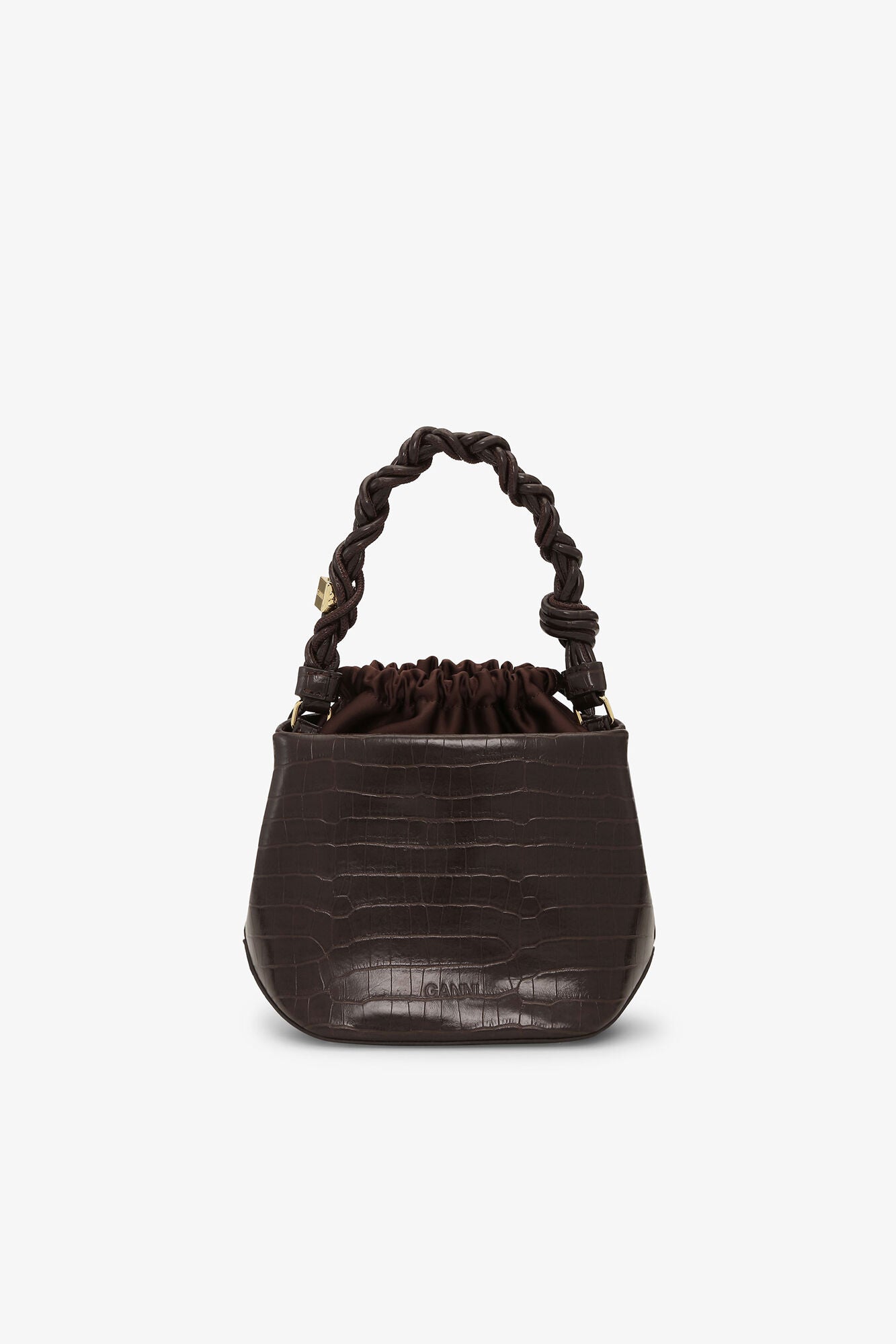 Chocolate Fondant Brown Croco Bou Bucket Bag - GANNI