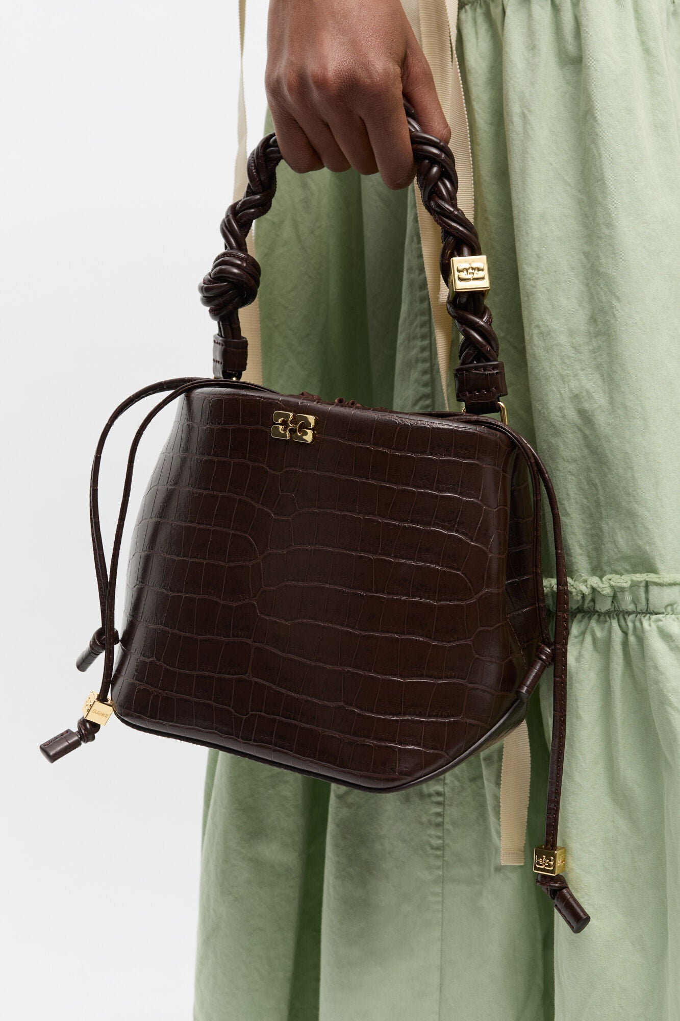 Chocolate Fondant Brown Croco Bou Bucket Bag - GANNI