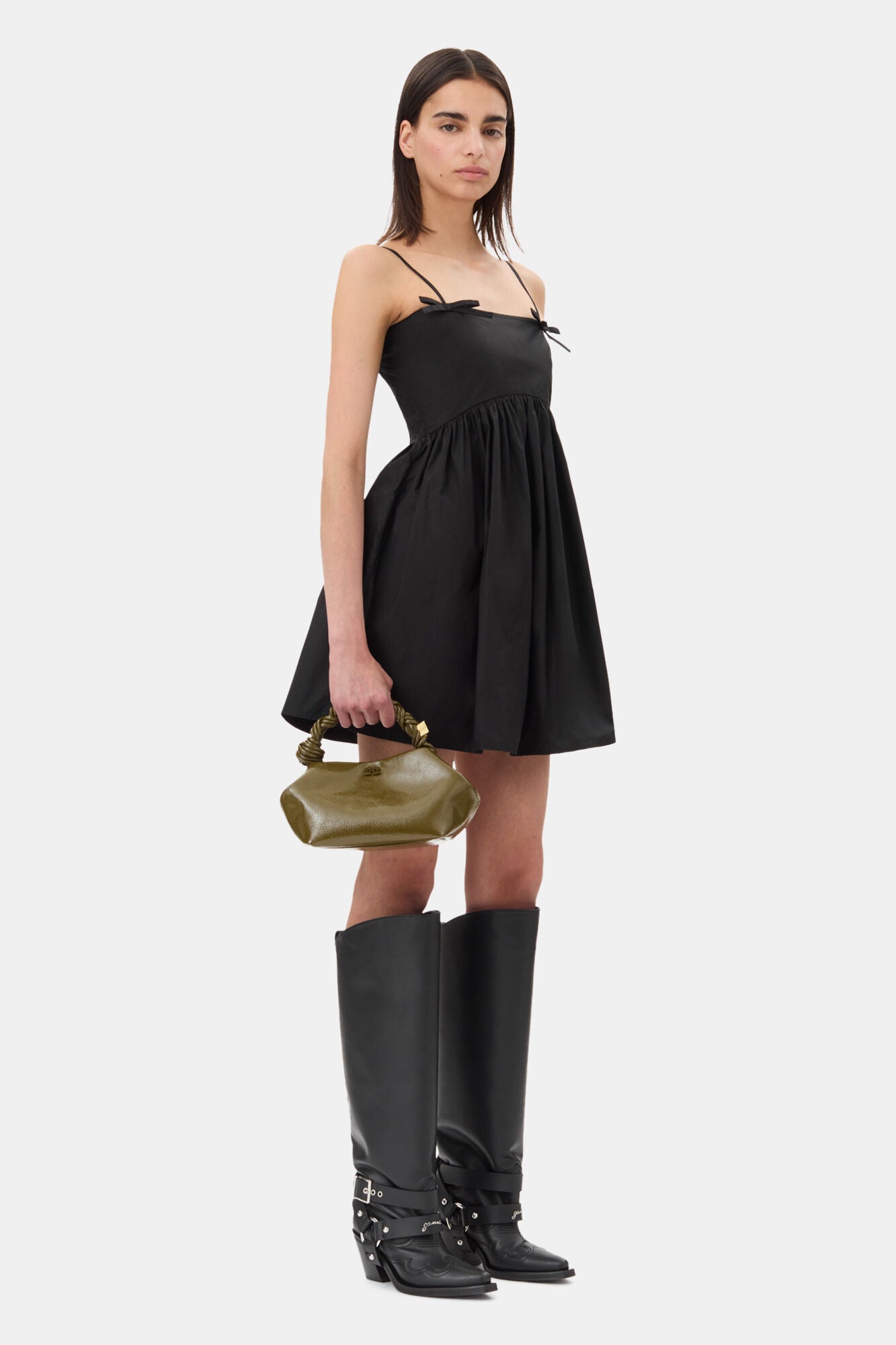 Military Olive Olive Green Patent Small Bou Bag - GANNI