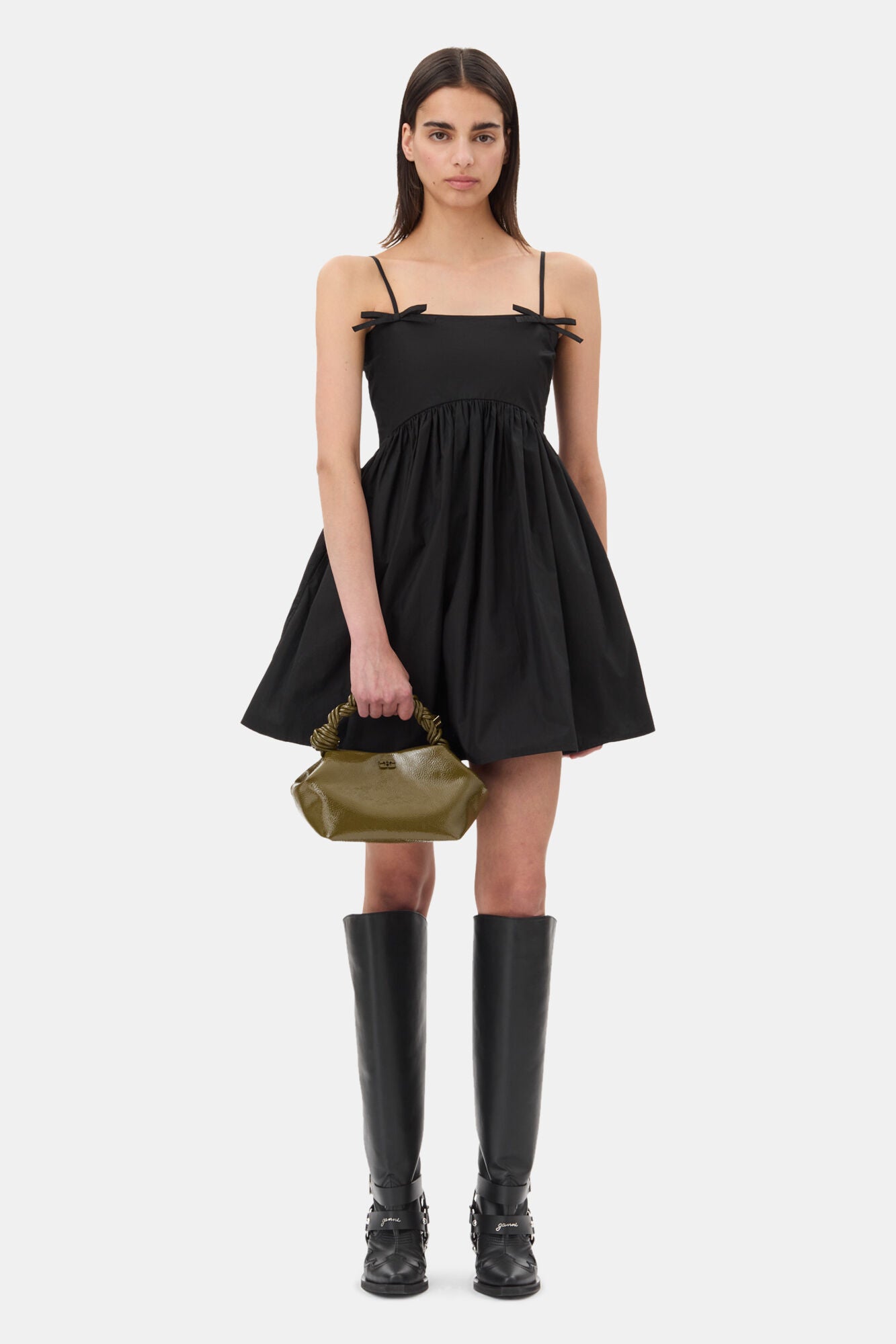 Military Olive Olive Green Patent Small Bou Bag - GANNI