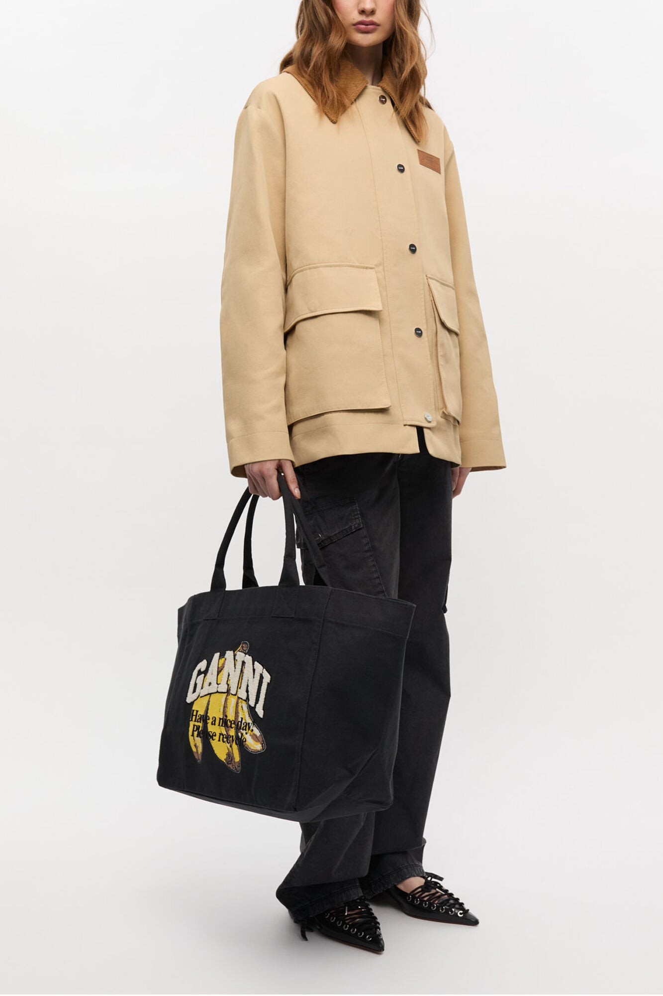 Black Black XXL Banana Print Tote - GANNI