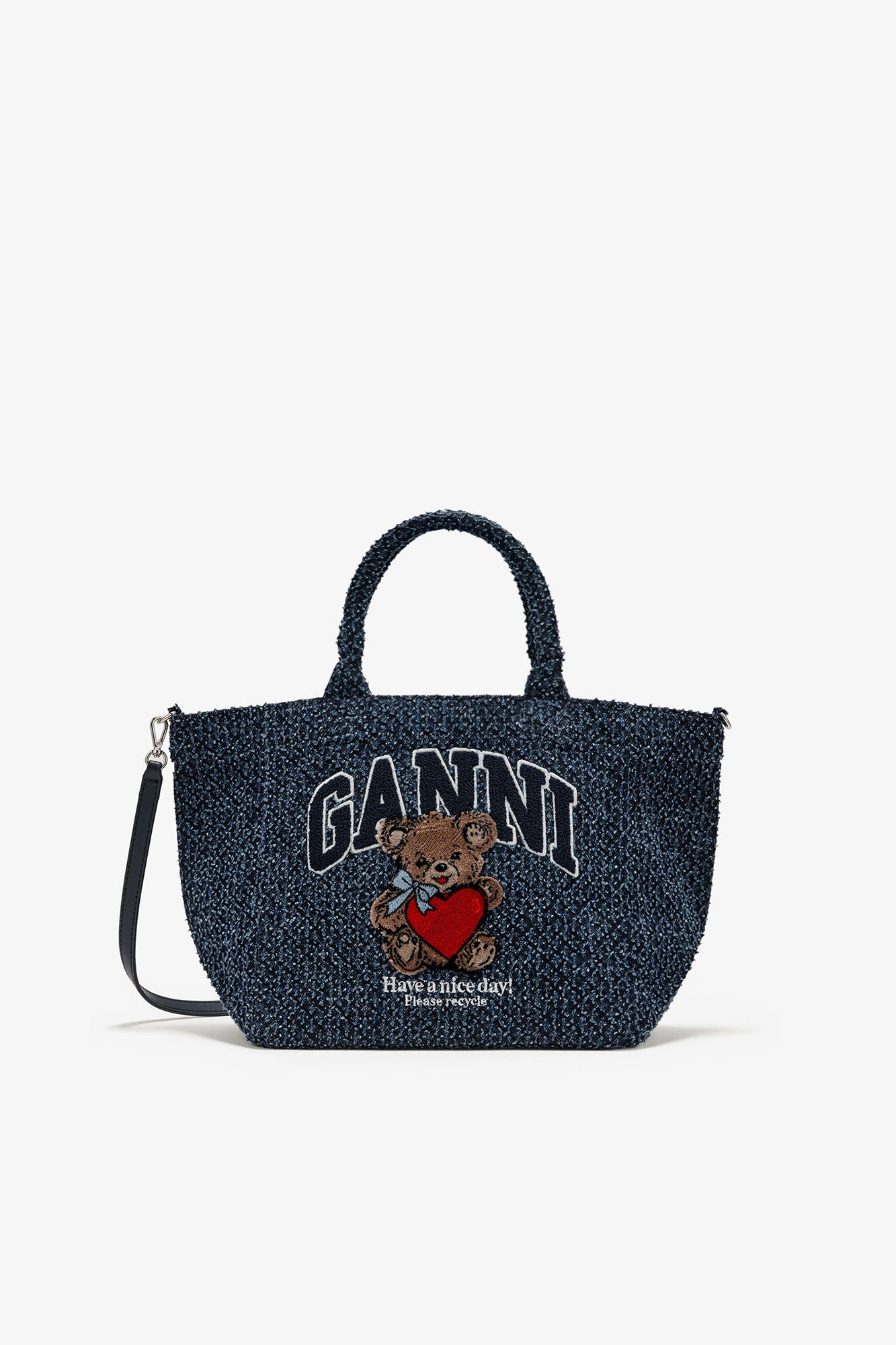 Rinse Tweed Denim Small Bear Tote - GANNI