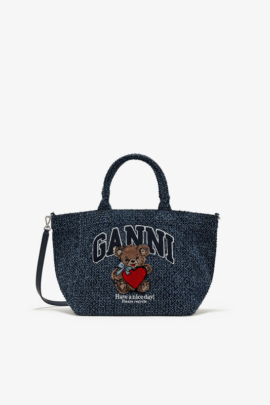 Rinse Tweed Denim Small Bear Tote - GANNI