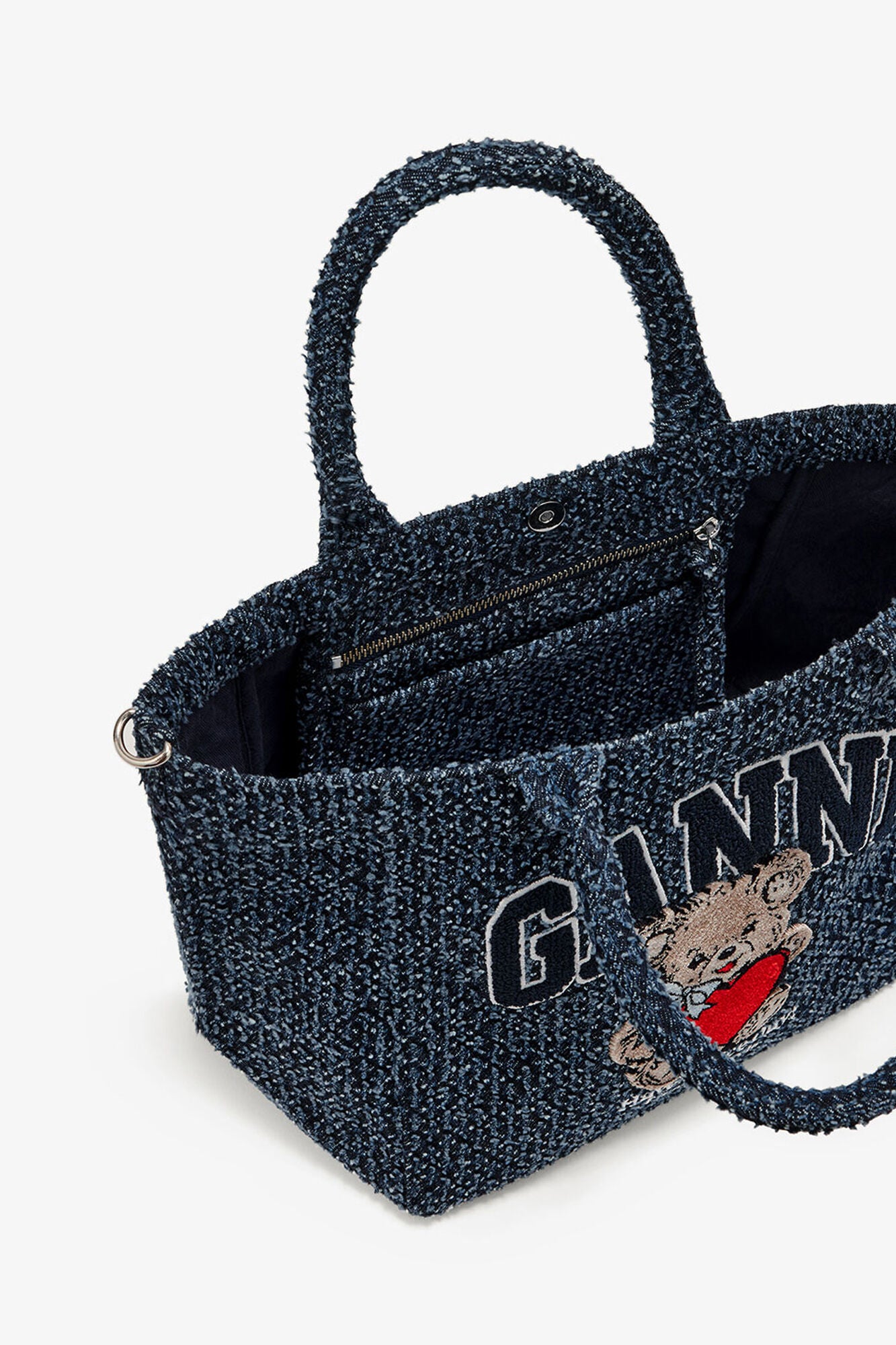 Rinse Tweed Denim Small Bear Tote - GANNI