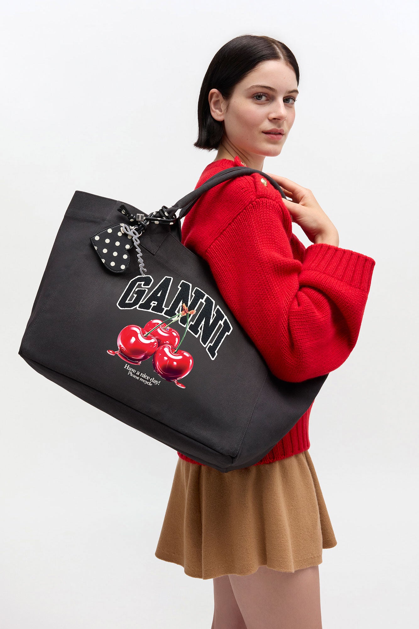 Phantom Black Medium Cherry Tote - GANNI
