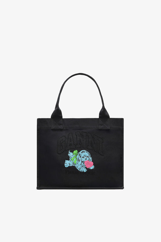 Phantom Black Puppy Large Tote - GANNI