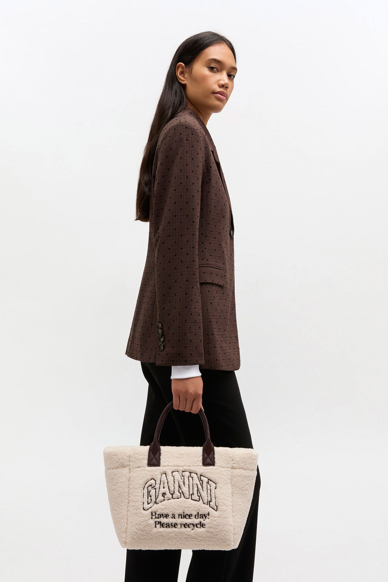 Egret Shearling Small Tote - GANNI
