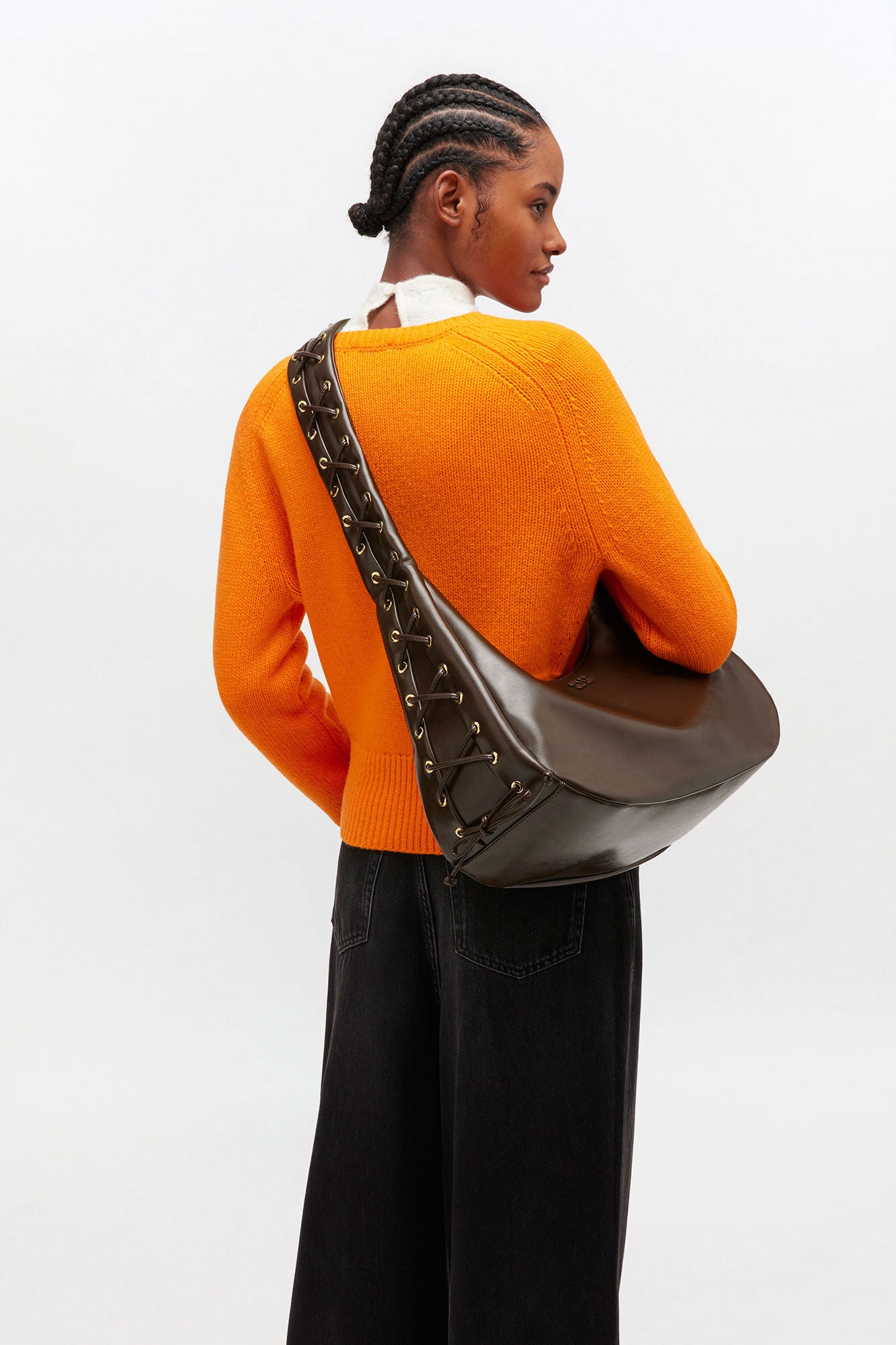 Dark Olive Green Medium Laces Hobo Bag - GANNI