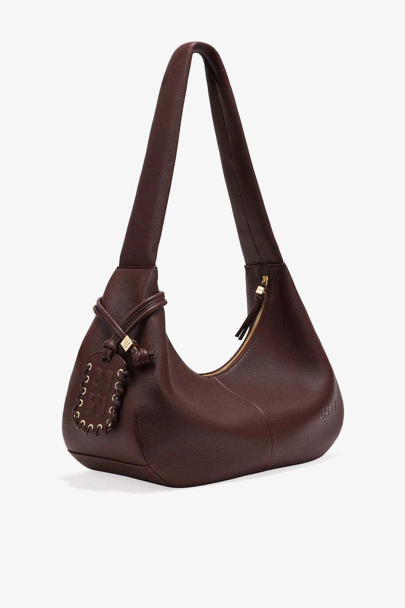 Chicory Coffee Brown Grained Medium Hobo Bag - GANNI