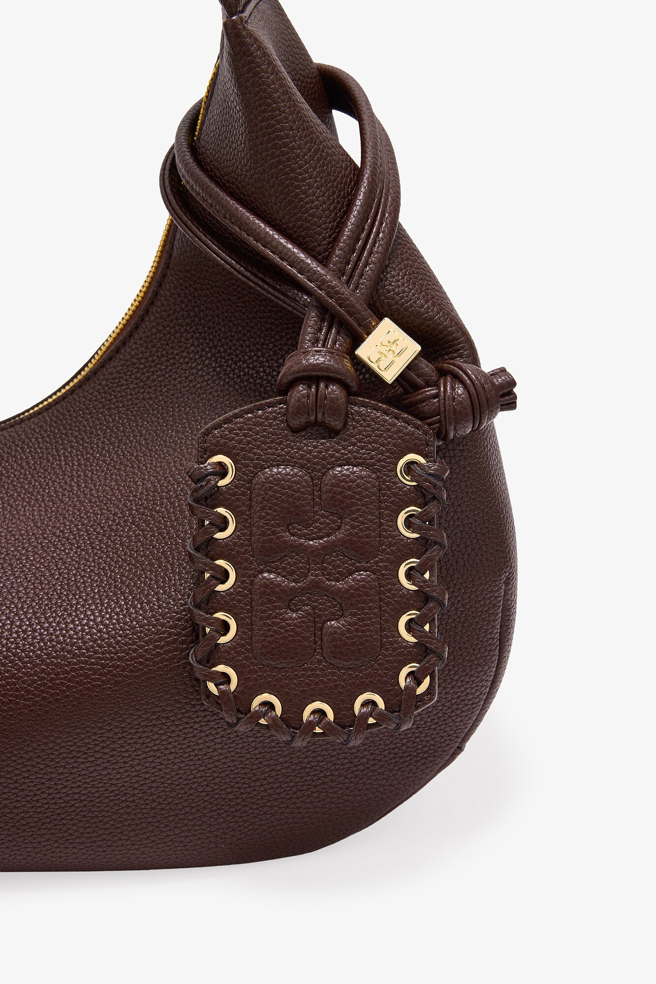 Chicory Coffee Brown Grained Medium Hobo Bag - GANNI