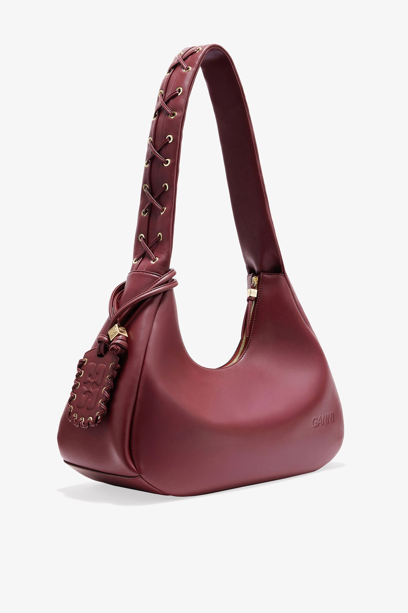 Burgundy Burgundy Medium Laces Hobo Bag - GANNI