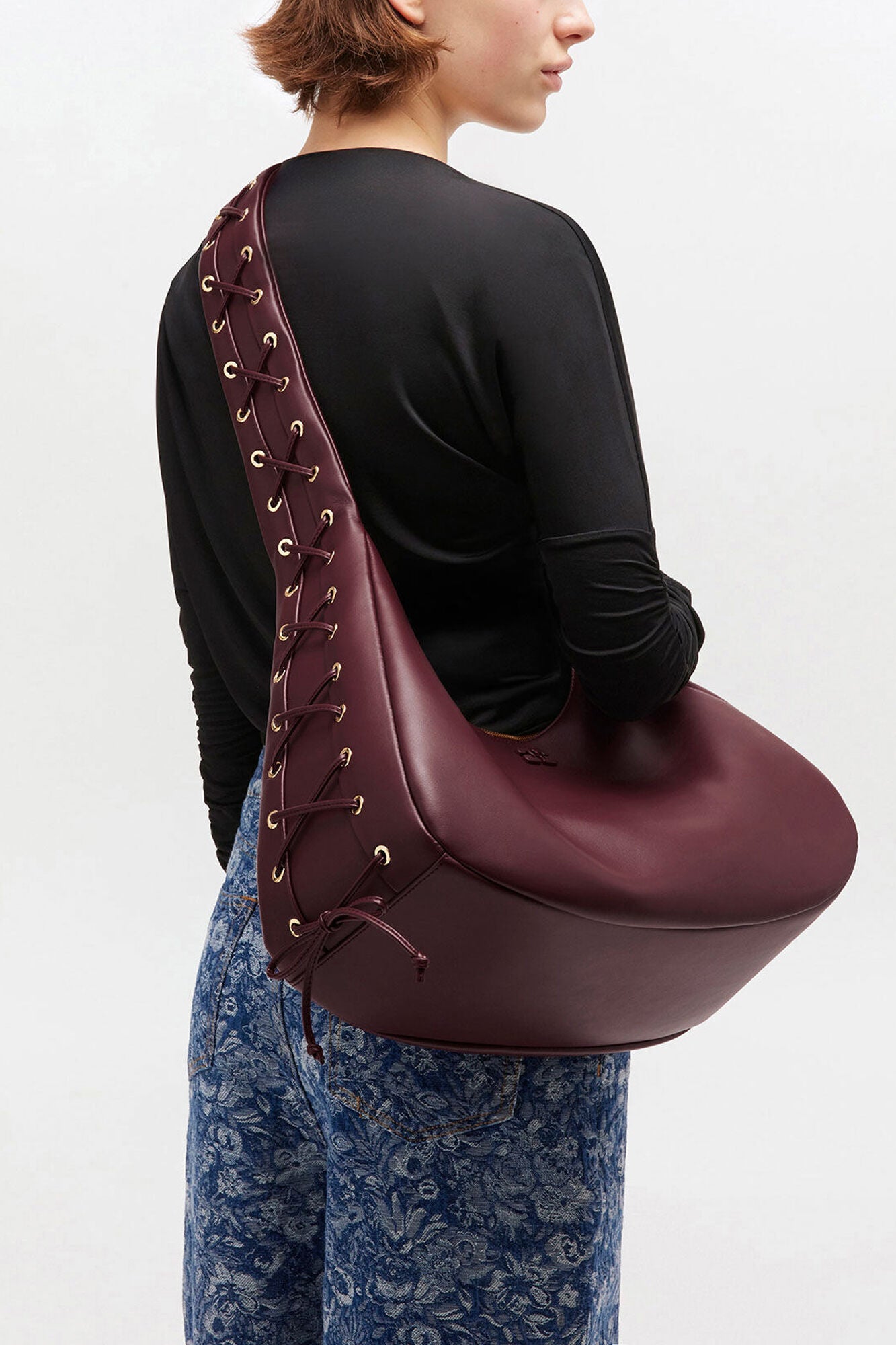 Burgundy Burgundy Medium Laces Hobo Bag - GANNI