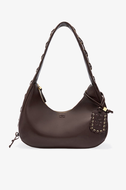 Chocolate Torte Brown Medium Laces Hobo Bag - GANNI