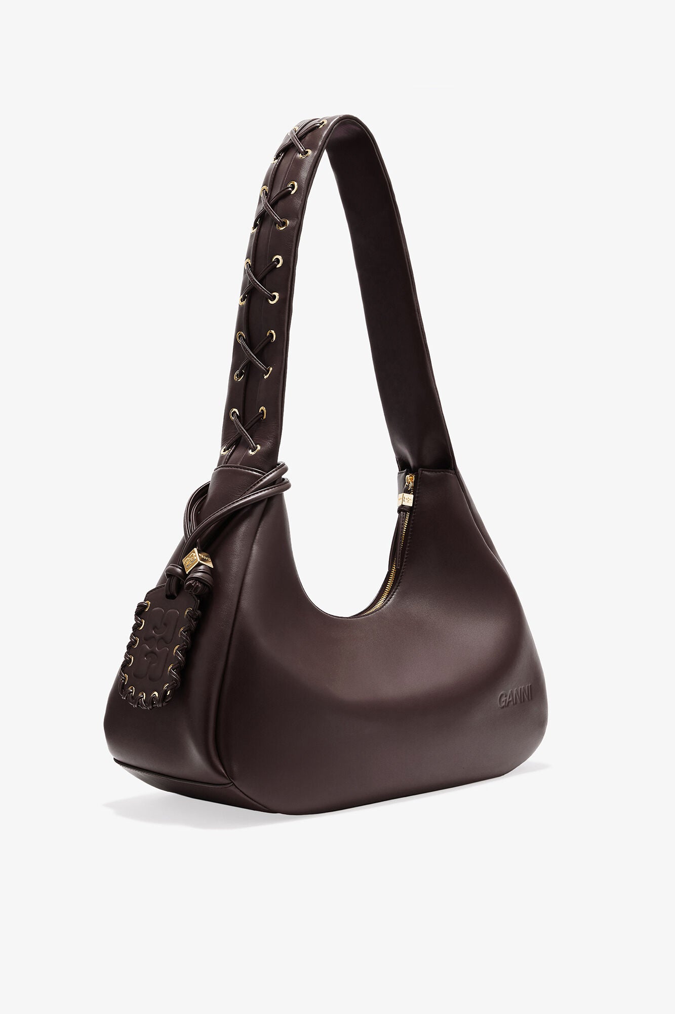 Chocolate Torte Brown Medium Laces Hobo Bag - GANNI