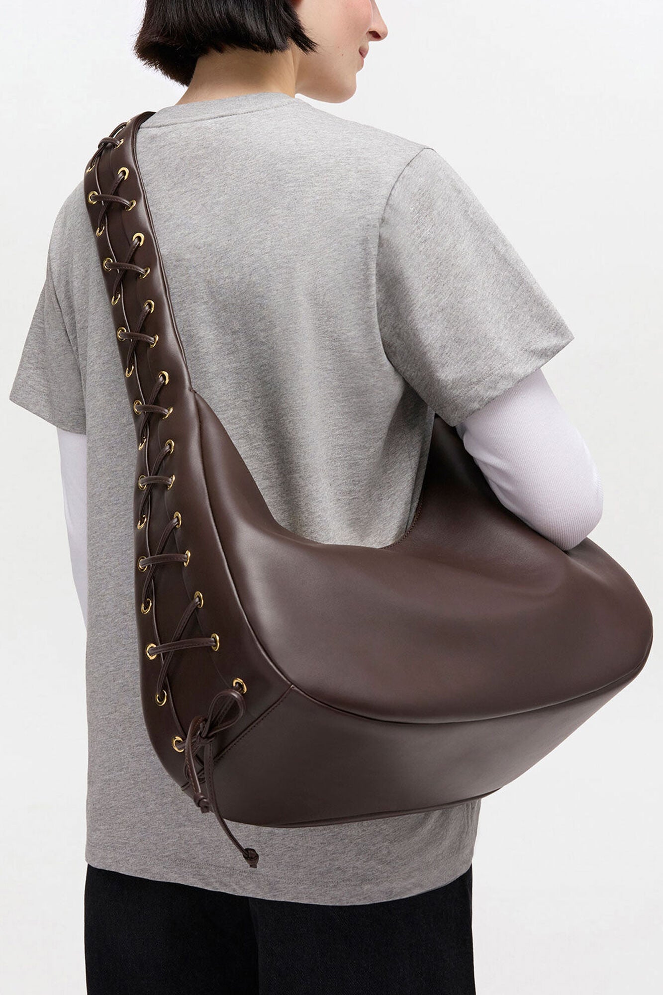 Chocolate Torte Brown Medium Laces Hobo Bag - GANNI