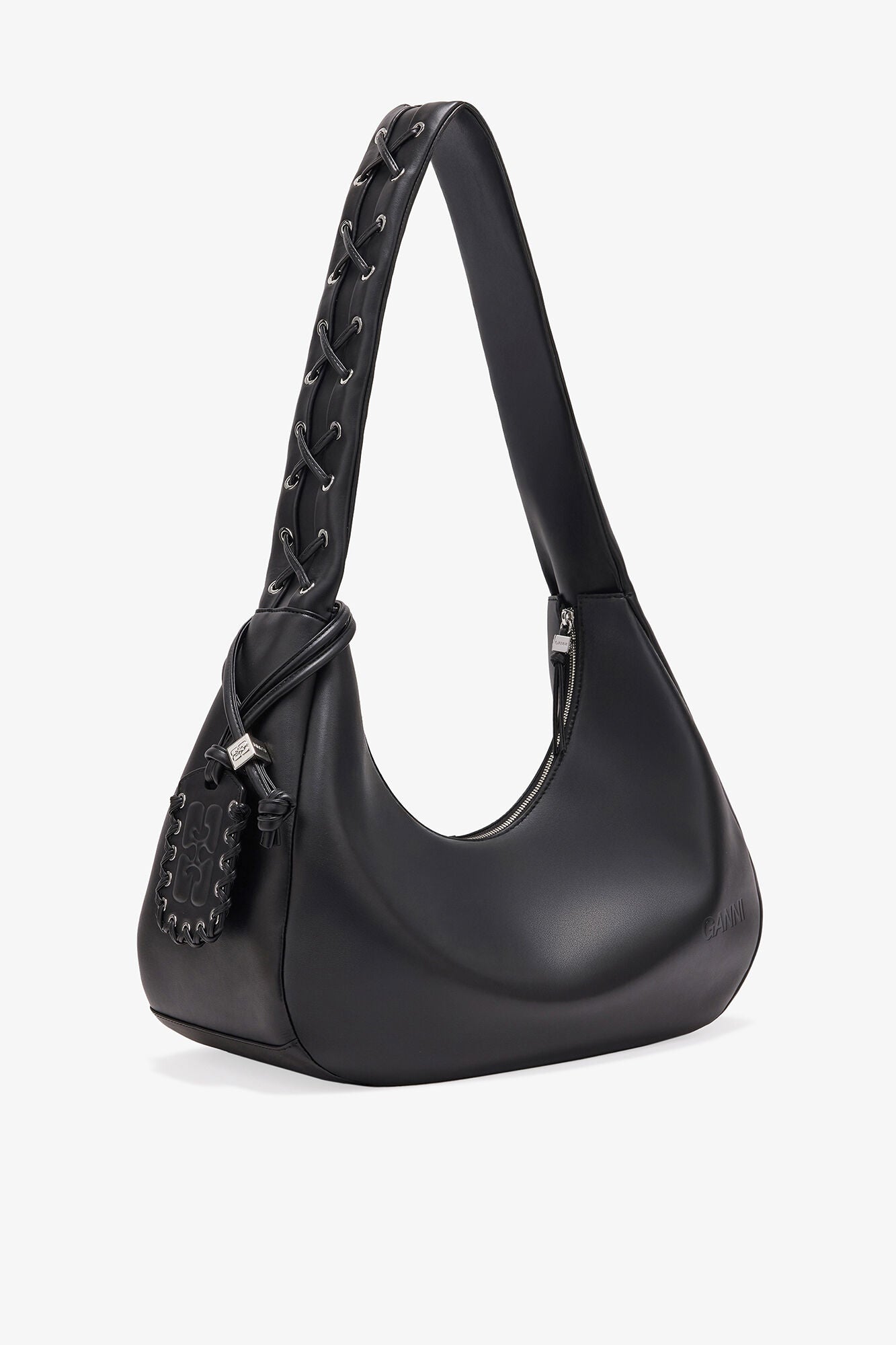 Black Black Medium Laces Hobo Bag - GANNI