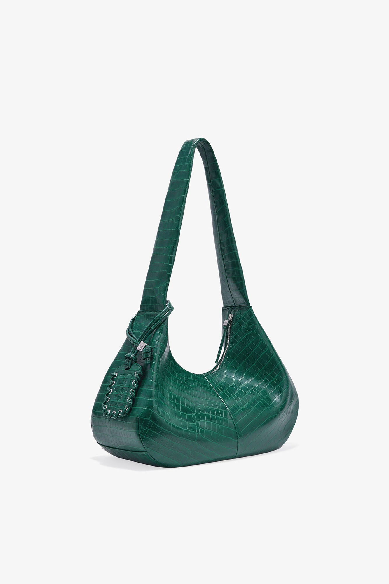 Pineneedle Green Croco Medium Hobo Bag - GANNI