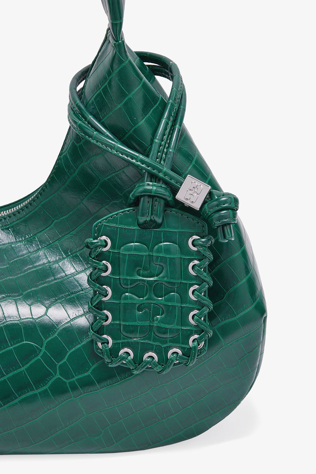 Pineneedle Green Croco Medium Hobo Bag - GANNI