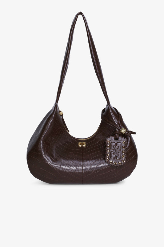 Chocolate Fondant Brown Croco Medium Hobo Bag - GANNI