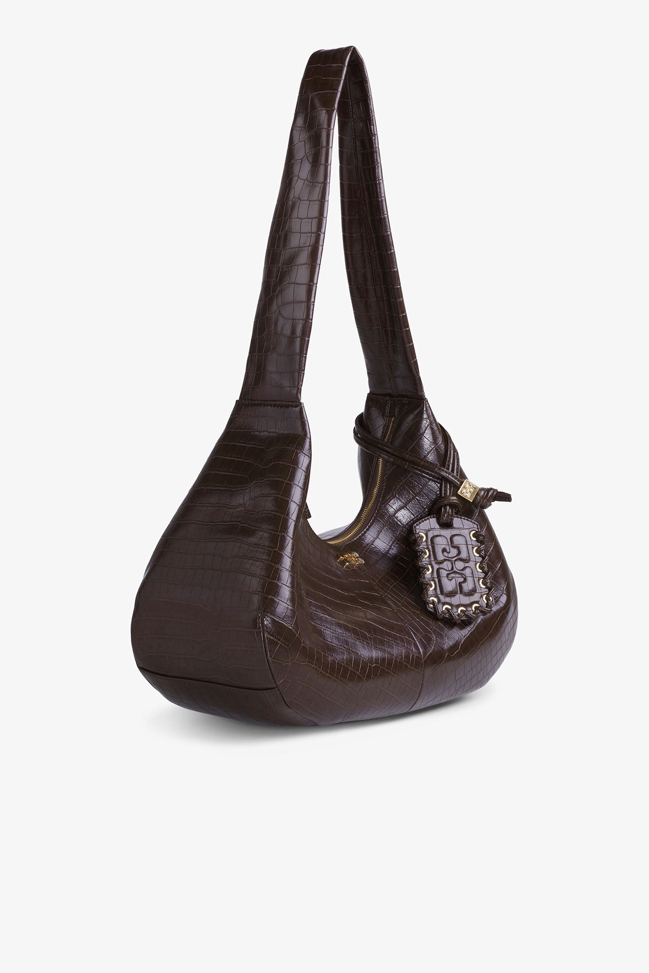 Chocolate Fondant Brown Croco Medium Hobo Bag - GANNI