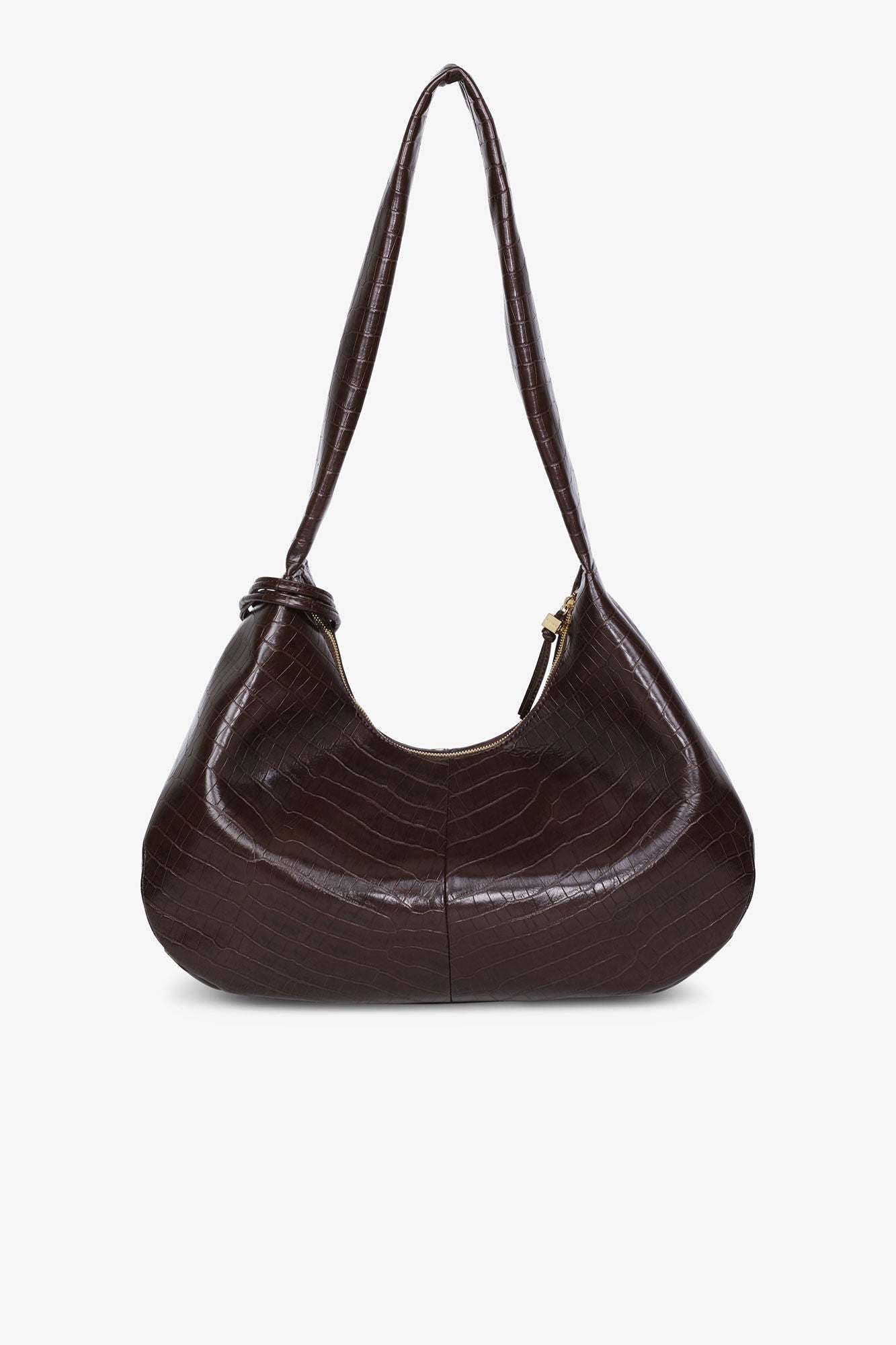 Chocolate Fondant Brown Croco Medium Hobo Bag - GANNI