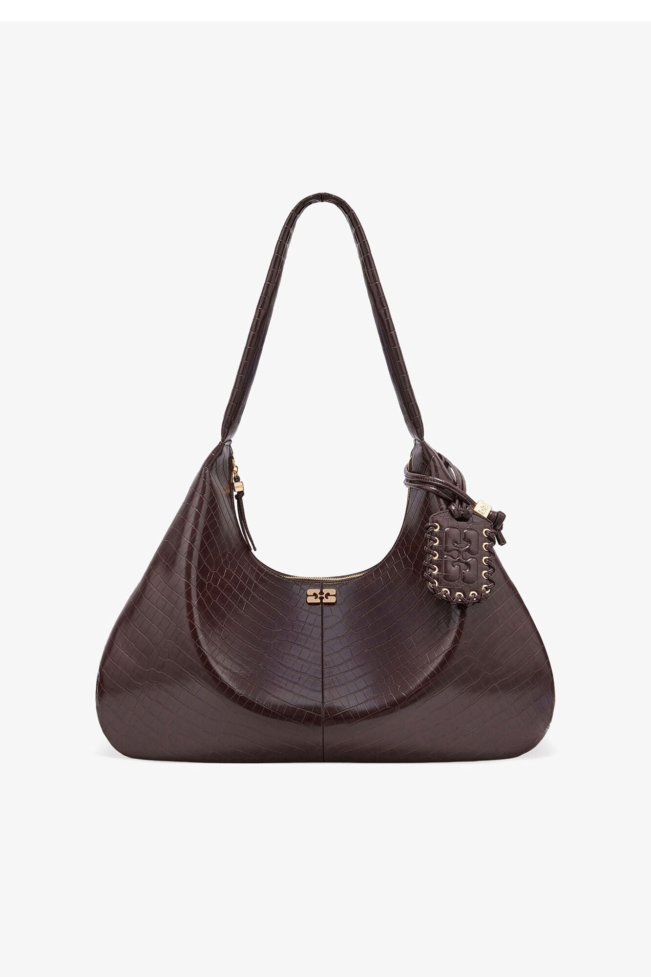 Chocolate Fondant Brown Croco XXL Hobo Bag - GANNI