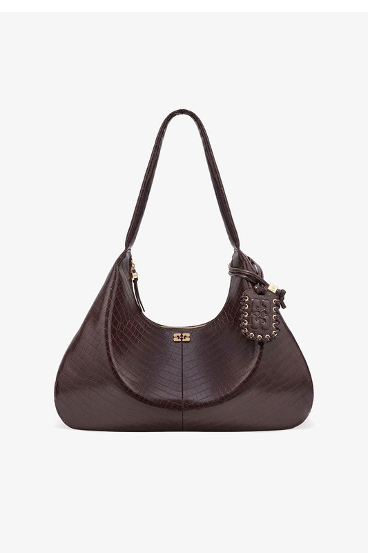 Chocolate Fondant Brown Croco XXL Hobo Bag - GANNI